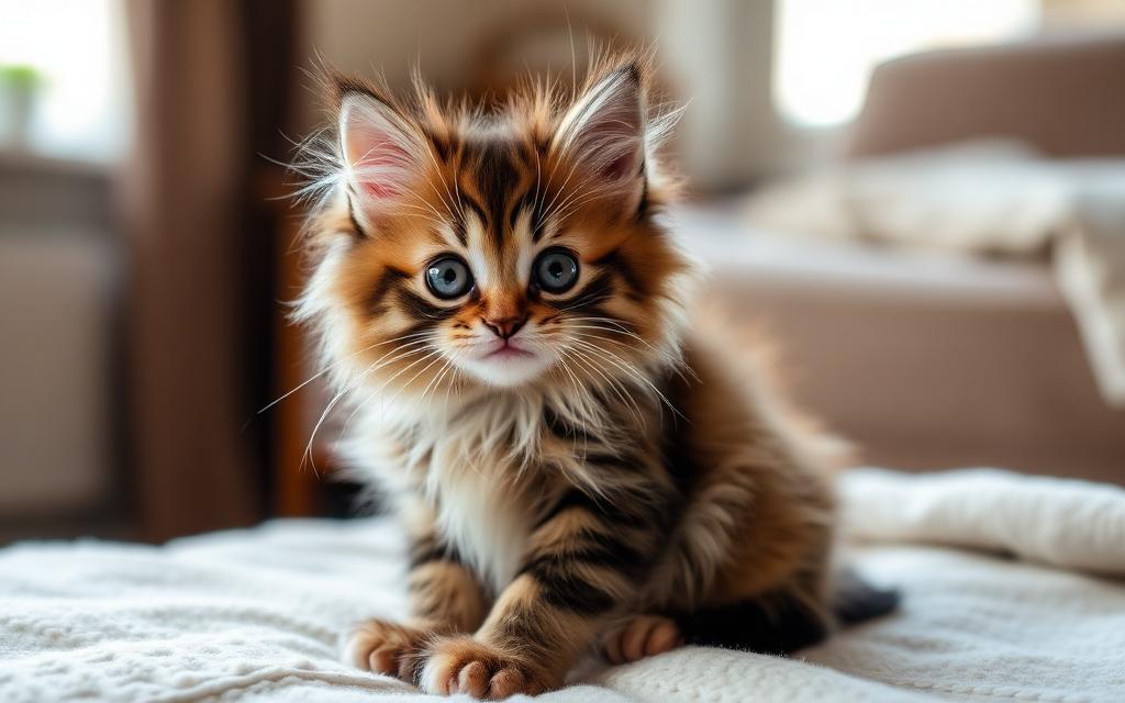 Gatito Maine Coon de pocas semanas sobre una manta
