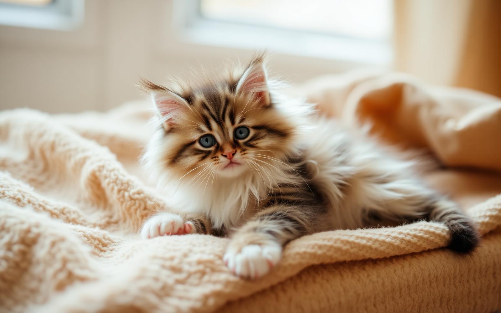 Gatito Maine Coon de pelo largo descansando